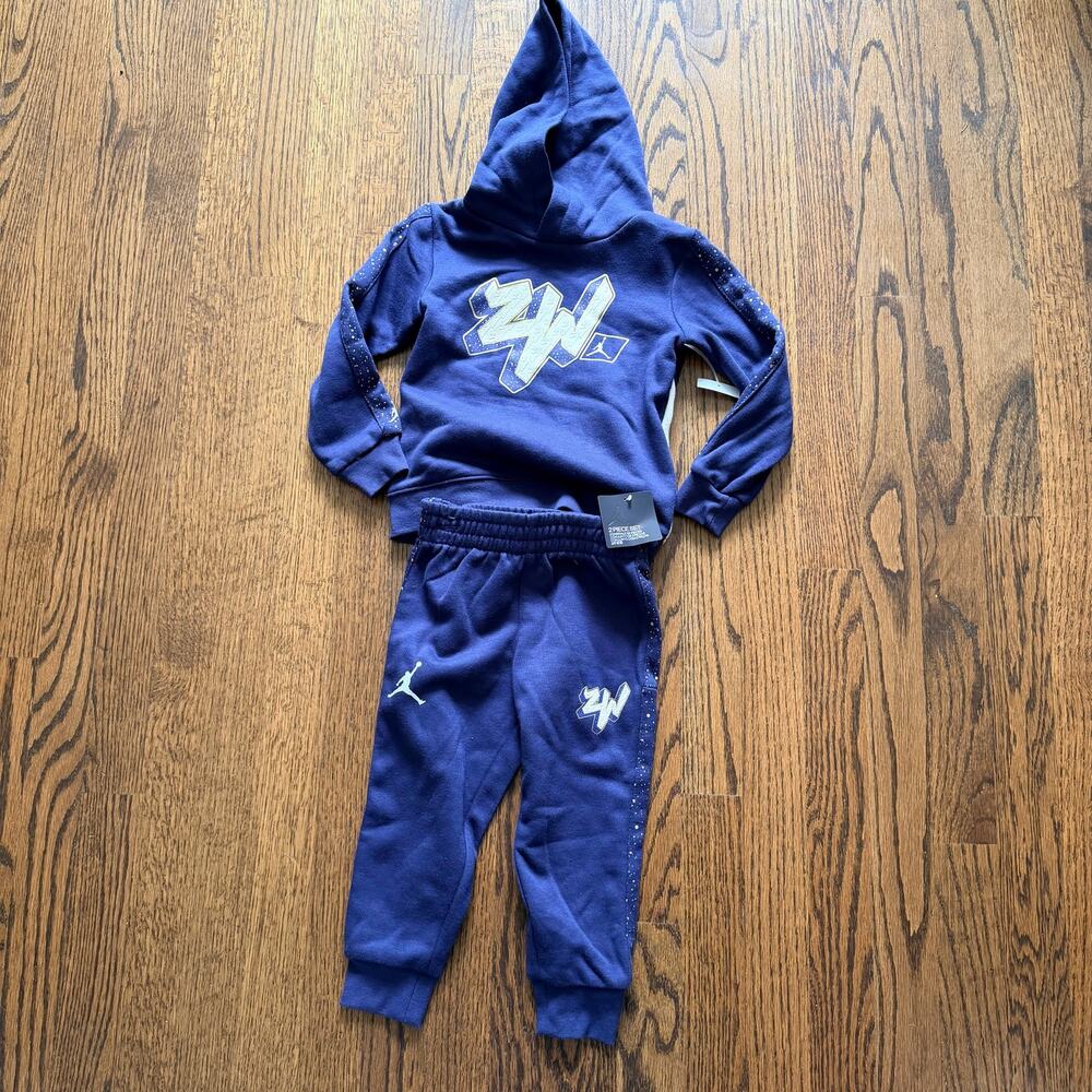 New Air Jordan Blue Boy's Zion Pullover Hoodie and Joggers Set - 2T